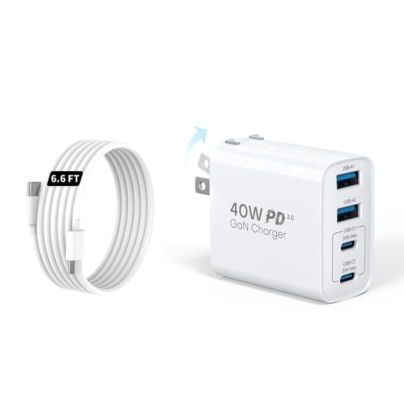 Topadre 40W 4 Port PD Wall Charger Block with 6Ft USB C  Fast Charging Compatible with iPhone 16/16 Pro/16 Pro Max/16 Plus/15/15 Pro Max/iPad