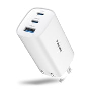 TOPADRE 65W USB-C PD Fast Charger, Foldable Plug & 3-Port PD Fast Charging compatible with iPhone 17/16/15/Pro/Pro Max/Samsung - White