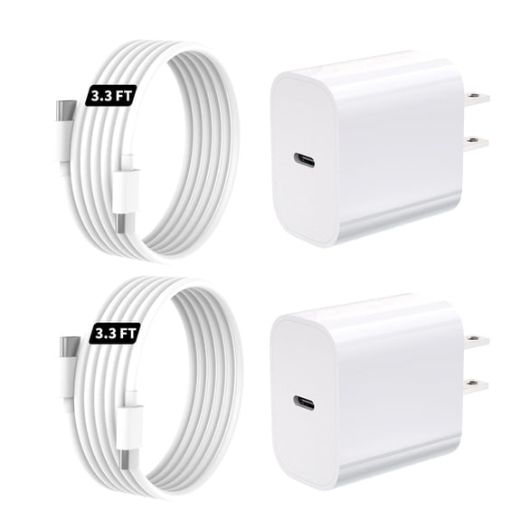 TOPADRE for iPhone 20W Fast Charger 2-Pack with 3.3Ft USB-C to USB-C Cable, PD Wall Adapter, Compatible with iPhone 15/16