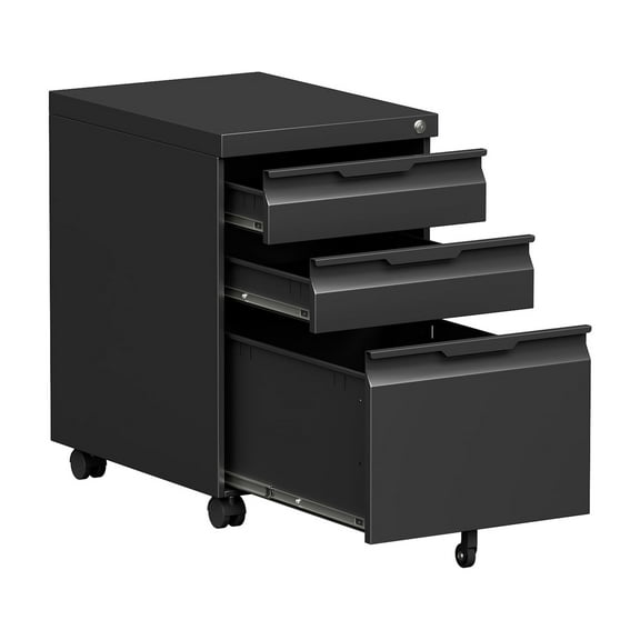 TOPASS 3 Drawer Mobile File Cabinet, Under Desk Metal Storage Cabinet with Wheels, Requires Installation (Black)