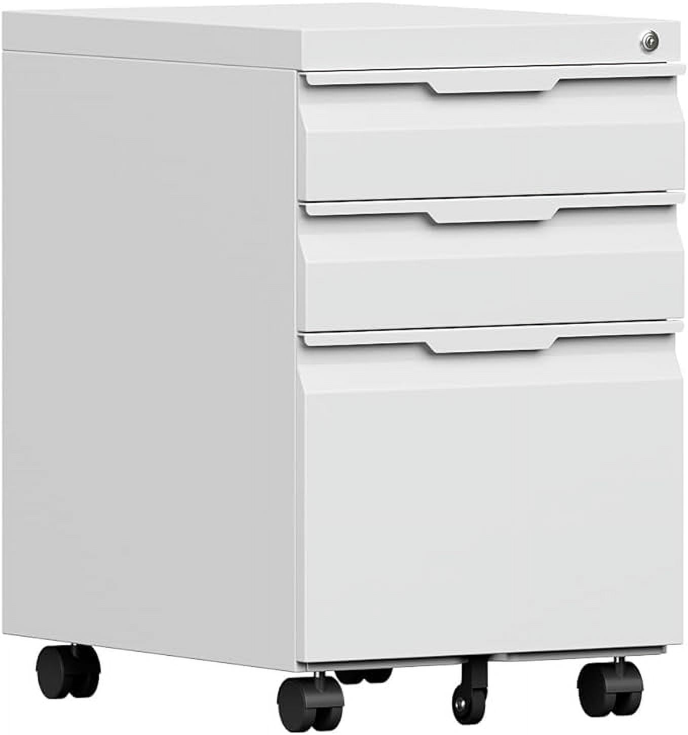TOPASS 3-Drawer Mobile File Cabinet, Under Desk Storage, Office Metal Cabinet，Requires installation，White