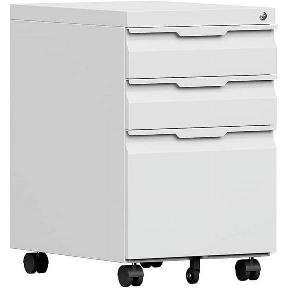 TOPASS 3-Drawer Mobile File Cabinet, Under Desk Storage, Office Metal Cabinet,Requires installation,White