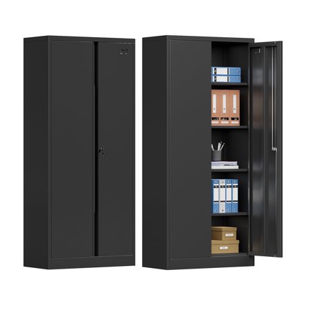 TOPASS Metal Storage Cabinet with 2 Doors and 4 Adjustable Shelves, 71” Lockable Cabinet, Tool Cabinet for Garage Storage,Utility Room,Home,Office,School (Black)