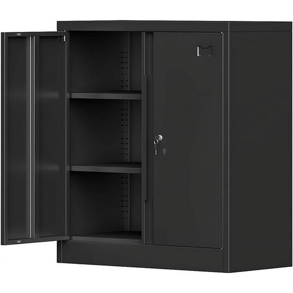 TOPASS Metal Storage Cabinet, Garage Storage Cabinet with Doors and 2 Adjustable Shelves, 36" Black File Cabinet, Locking Cabinet for Home,Garage,Office,School(Black, 36 inch)