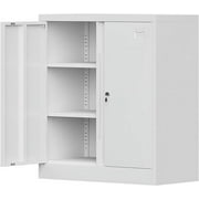 TOPASS Metal Storage Cabinet, Garage Storage Cabinet with Doors and 2 Adjustable Shelves, 36" White File Cabinet, Locking Cabinet for Home,Garage,Office,School (White)