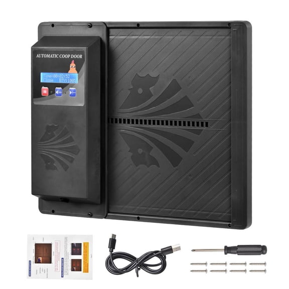 TOPATY Automatic Chicken Coop Door with Anti-Pinch Function - LCD Display - Chicken Coop Door with Light Sensor & Timer(Black)