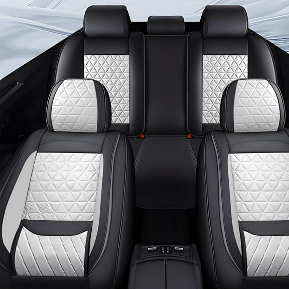 TOPATY Car Seat Cover Full Set, Leather Car Seat Cover, Car Seat Cushion, Nappa Leather Seat Covers Car Seat Front Rear Seat Covers Set of 5 Car Interior Accessories Protector Fit Most Cars