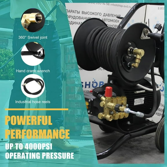 TOPATY High Pressure Washer Hose Reel Air Compressor 100ft Hose Reel with 3ft Jumper Hose Manual Crank Hose Reel Manual Crank Power Washer Air Compressor Stainless Steel Hose Wheel For fashion