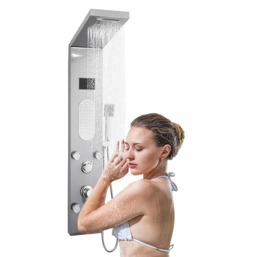 Multi-Function Shower Panel Tower System LED Rainfall Shower Head Massage Jets