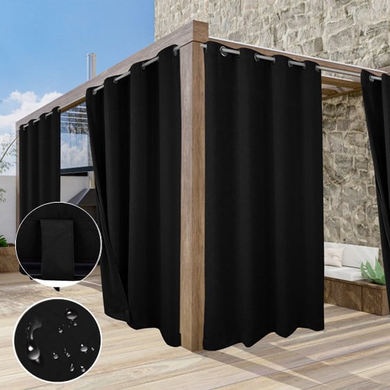 TOPCHANCES 1 Panel Outdoor Curtains for Patio, Waterproof Blackout Outside Curtains with Grommet Top and Tab Bottom, Windproof UV Resistant Drapes for Porch, Pergola, 52 x 84 inch, Black #2