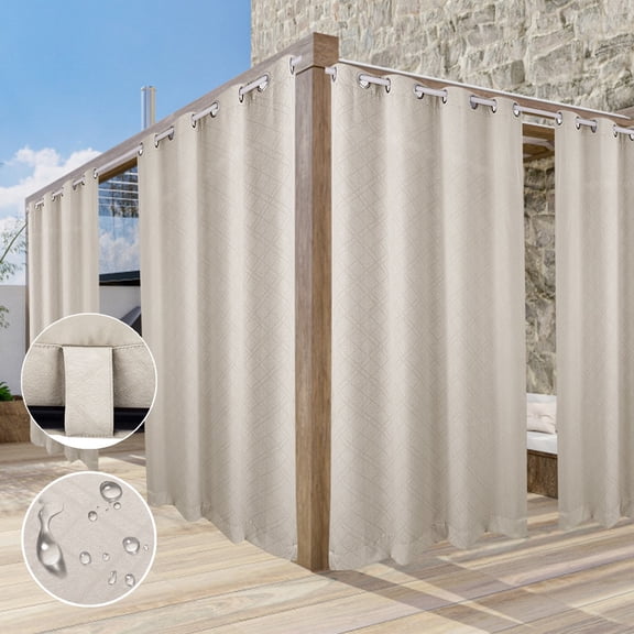 TOPCHANCES 1 Panel Outdoor Curtains for Patio, Waterproof Blackout Outside Curtains with Grommet Top and Tab Bottom, Windproof UV Resistant Drapes for Porch, Pergola, 52 x 84 inch, Creamy #2