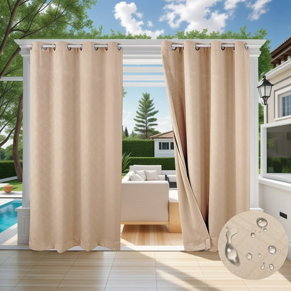 TOPCHANCES 1 Panel Outdoor Curtains for Patio, Waterproof Weatherproof Privacy Curtains 3D Embossed Pattern, Thermal Insulated Grommet Top and Tab Bottom Drapes, W52in x L84in