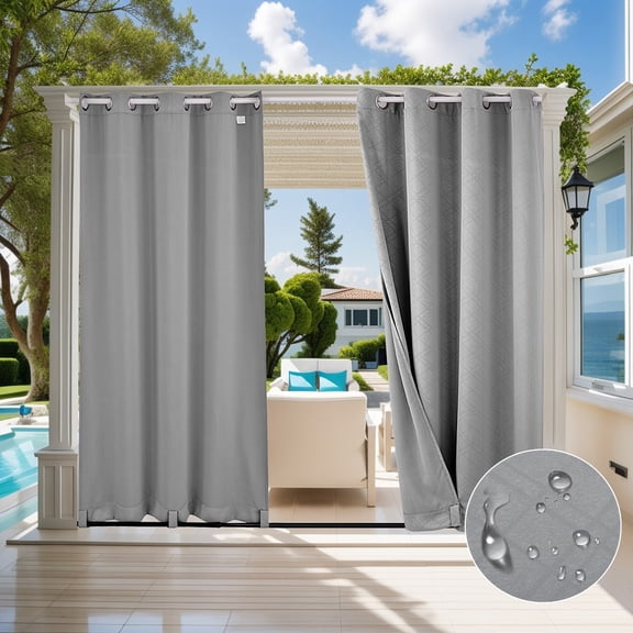TOPCHANCES 1 Panel Outdoor Curtains for Patio, Waterproof Weatherproof Privacy Curtains 3D Embossed Pattern, Thermal Insulated Grommet Top and Tab Bottom Drapes, W52in x L84in