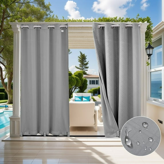 TOPCHANCES 1 Panel Outdoor Curtains for Patio, Waterproof Weatherproof Privacy Curtains 3D Embossed Pattern, Thermal Insulated Grommet Top and Tab Bottom Drapes, W52in x L108in