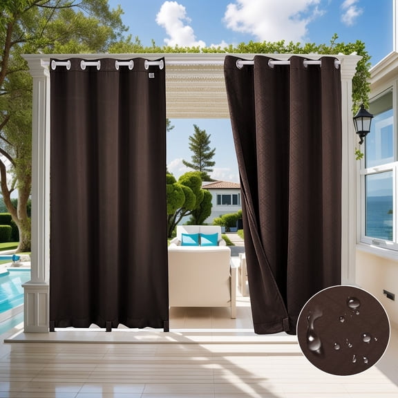 TOPCHANCES 1 Panel Outdoor Curtains for Patio, Waterproof Weatherproof Privacy Curtains 3D Embossed Pattern, Thermal Insulated Grommet Top and Tab Bottom Drapes, W52in x L84in