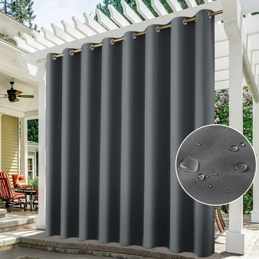TOPCHANCES 100" Extra Wide Outdoor Blackout Curtains for Patio, Waterproof UV & Privacy Protection Outside Drape, 254 x 213 cm, 1 Panel, Grey
