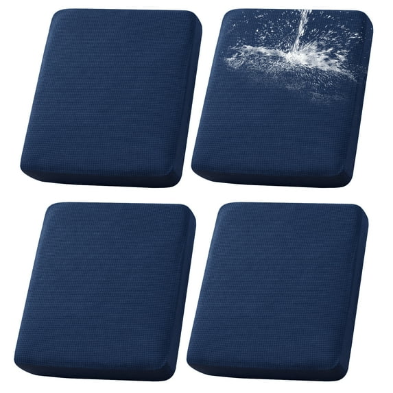 TOPCHANCES 100% Waterproof Outdoor Patio Cushion Covers for Outdoor Seat Cushions, Patio Chairs, Stretch Sofa Seat Cushion Slipcovers Furniture Protector, Covers Only (4 Pack, Navy)