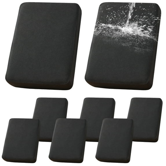 TOPCHANCES 100% Waterproof Outdoor Patio Cushion Covers for Outdoor Seat Cushions, Patio Chairs, Stretch Sofa Seat Cushion Slipcovers Furniture Protector, Covers Only (8 Pack, Black)