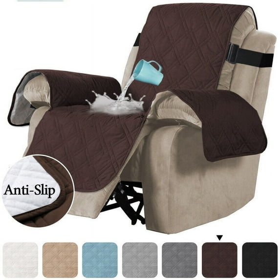 TOPCHANCES 100% Waterproof Recliner Chair Covers, Non-Slip Quilted Reclining Armchair Slipcover with Elastic Straps for 21" Seat Width Recliner, Brown