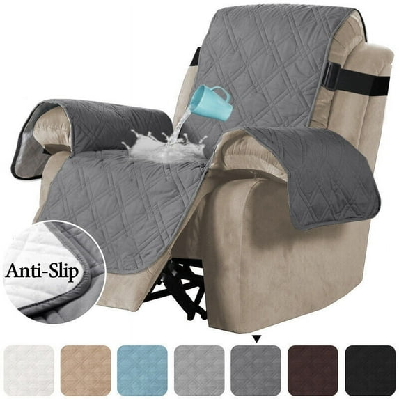 TOPCHANCES 100% Waterproof Recliner Chair Covers, Non-Slip Quilted Reclining Armchair Slipcover with Elastic Straps for 21" Seat Width Recliner, Dark Grey