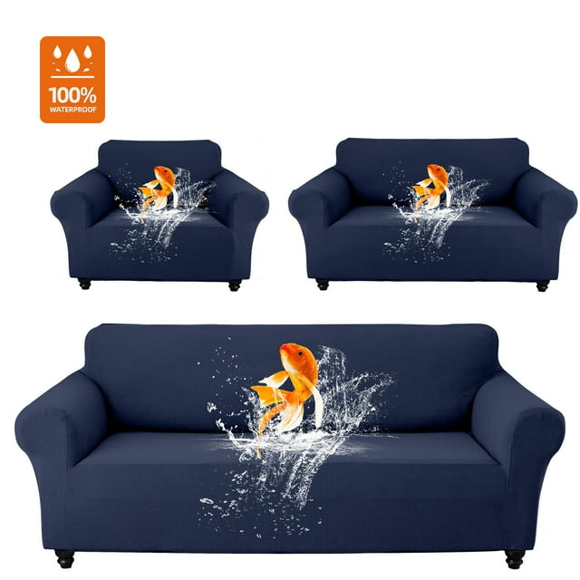 TOPCHANCES 100% Waterproof Sofa Cover, Stretch Slipcover for L Shaped Sectional, Leakproof Couch Protector for Kids Dogs Cats Pets (2-Seater Sofa Cover, Navy Blue)