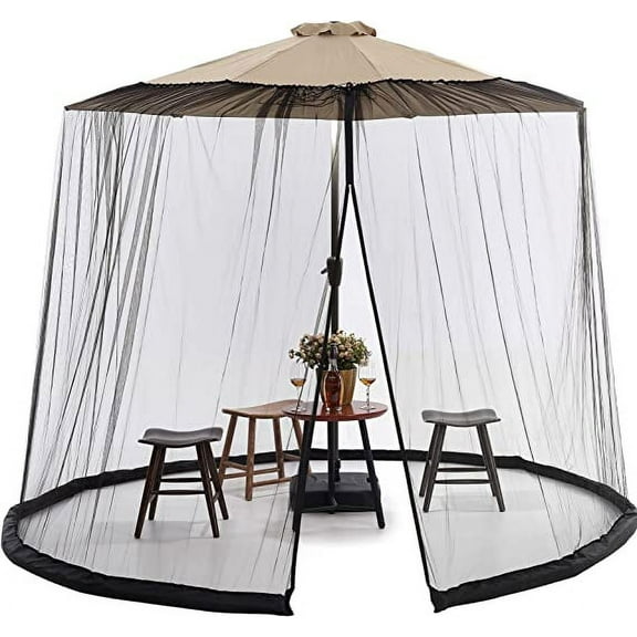 TOPCHANCES 11-12ft Patio Umbrella Mosquito Netting with Zipper Door, Polyester Mesh Screen, Height Diameter Adjustable, for Outdoor Patio Garden, 380x240cm(DxH), Black