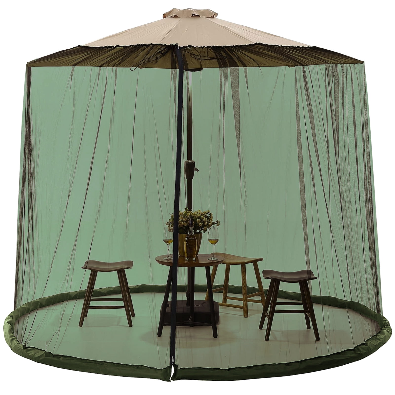TOPCHANCES 1112ft Patio Umbrella Mosquito Netting with Zipper Door