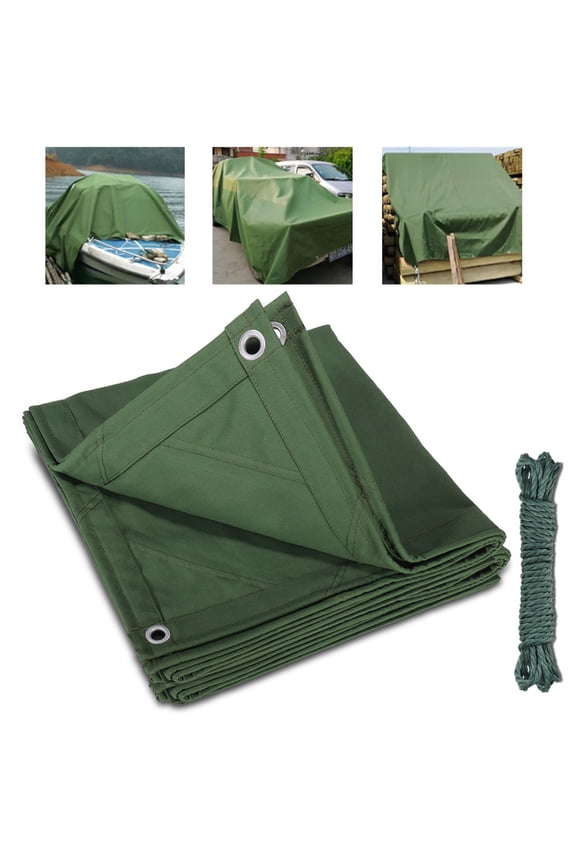 16oz. Heavy Duty Canvas Tarp with Rustproof Grommets, 26 Mil Waterproof Tarpaulin Cover for Canopy Tent, Roof, Camping, Woodpile (1x2m)