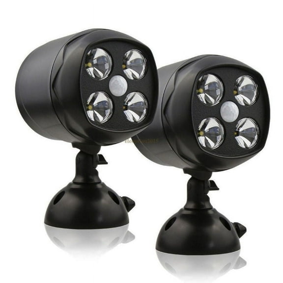 TOPCHANCES 2-Pack Motion Sensor Spotlight Battery Powered Security Light 4 LEDs Super Bright Weatherproof Outdoor Wall Light for Garden Walkways Garage