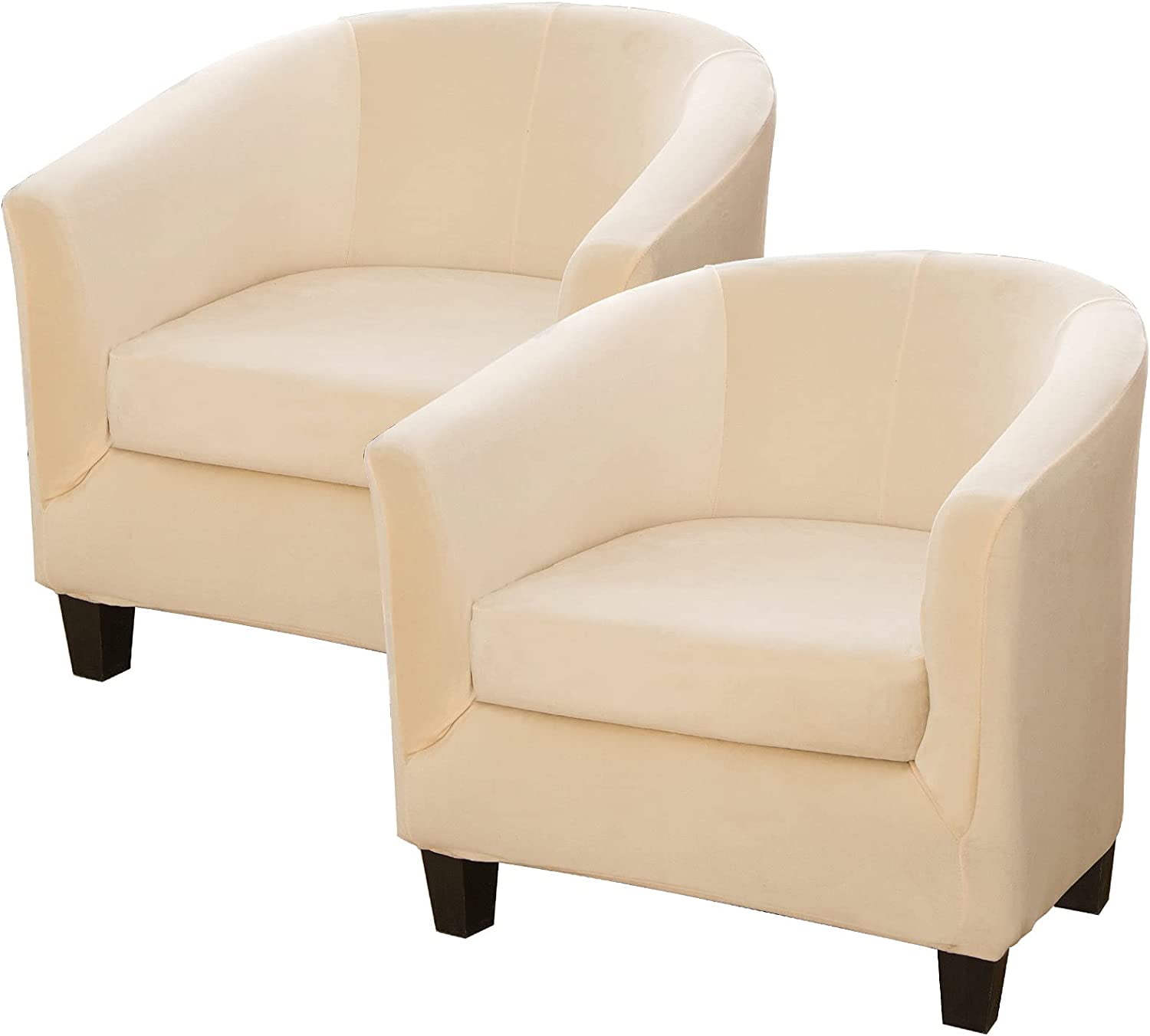 TOPCHANCES 2 Pack Velvet Tub Chair Covers with Separate Cushion Cover, Stretch Armchair Slipcovers Non Slip Sofa Couch Slipcover, Beige