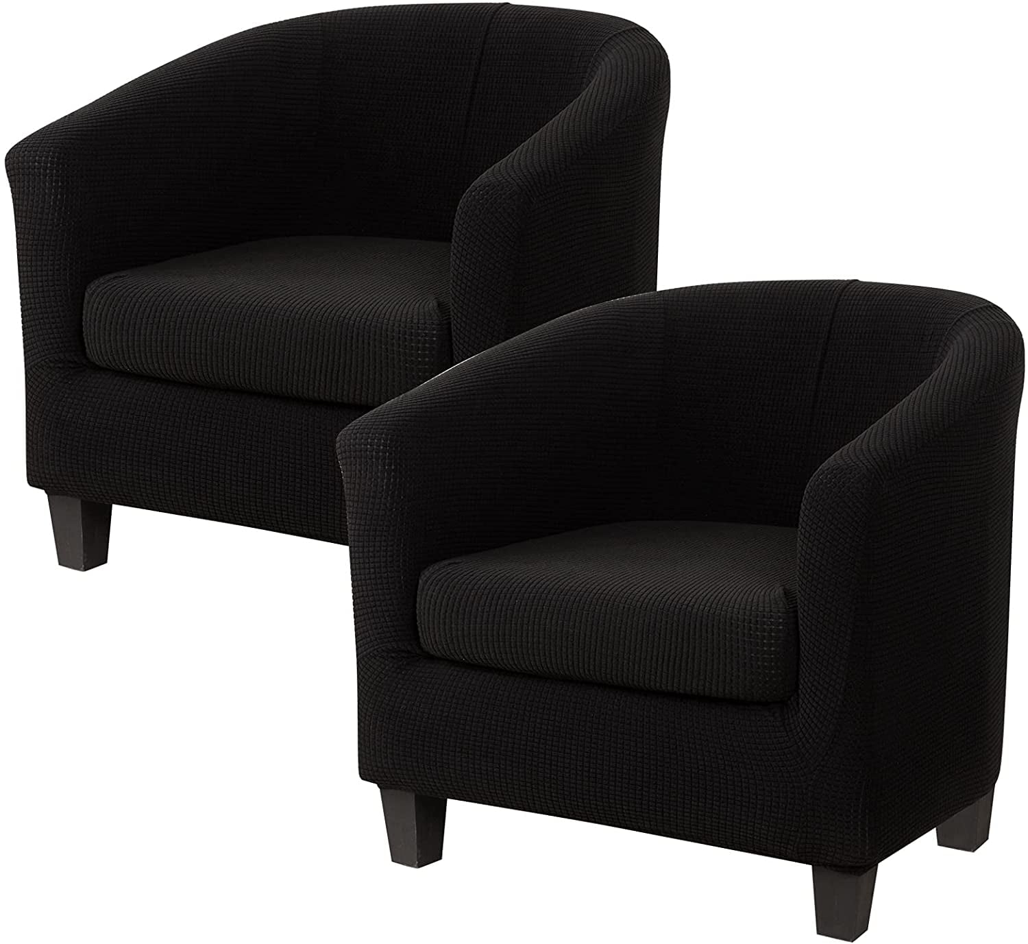 TOPCHANCES 2 Pack Velvet Tub Chair Covers with Separate Cushion Cover, Stretch Armchair Slipcovers Non Slip Sofa Couch Slipcover, Black