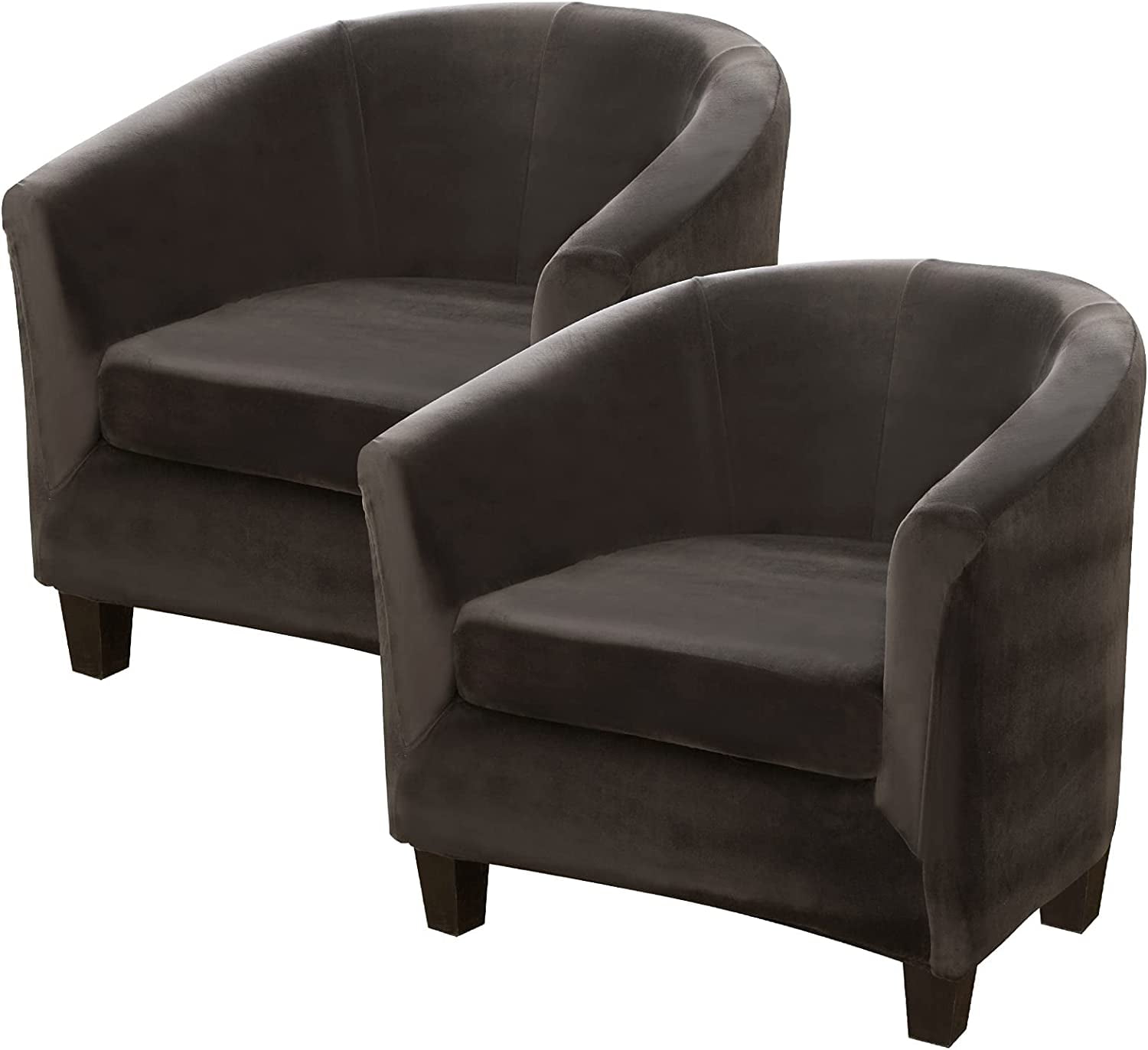 TOPCHANCES 2 Pack Velvet Tub Chair Covers with Separate Cushion Cover, Stretch Armchair Slipcovers Non Slip Sofa Couch Slipcover, Gray