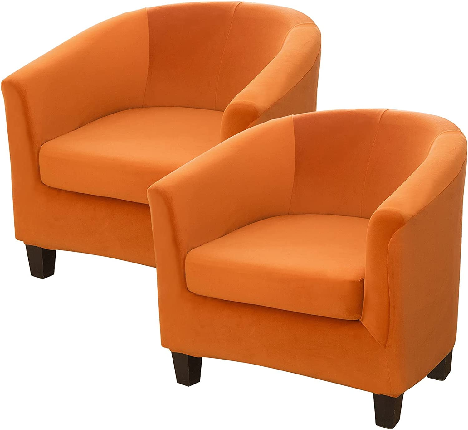 TOPCHANCES 2 Pack Velvet Tub Chair Covers with Separate Cushion Cover, Stretch Armchair Slipcovers Non Slip Sofa Couch Slipcover, Orange