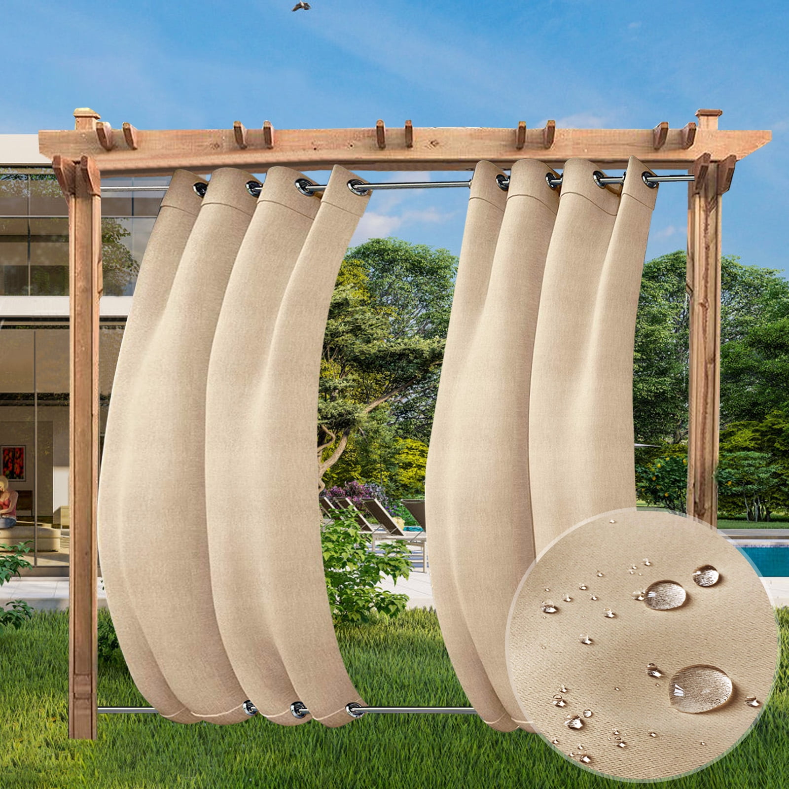 TOPCHANCES 2 Panels Blackout Curtains Patio Waterproof Outdoor Curtains, Thermal Insulated Top & Bottom Grommet Indoor/Outdoor Drapes Privacy, W52in x L94in