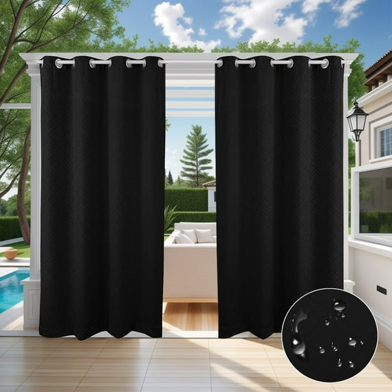 TOPCHANCES 2 Panels Outdoor Curtains for Patio, Waterproof Weatherproof Privacy Curtains 3D Embossed Pattern, Thermal Insulated Grommet Top and Tab Bottom Drapes, W52in x L84in