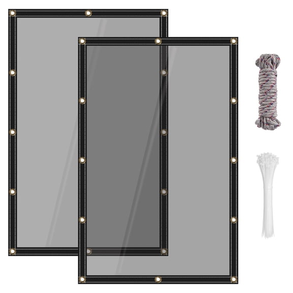 TOPCHANCES 2 Pcs Black Semi-Transparent PVC Tarpaulin - Heavy Duty Waterproof Black Clear Tarp Cover with Grommets for Outdoor Patio, Garden, Greenhouse Plant Cover, 78 x 39 in