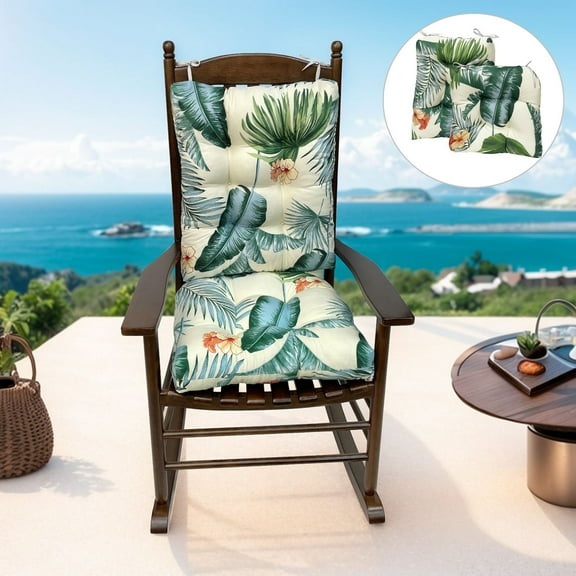 TOPCHANCES 2 Piece Rocking Chair Cushion Set with Non-Slip Ties, Swing Beach Cushion, Patio Chair Cushions, Seat Cushion   Back Cushion