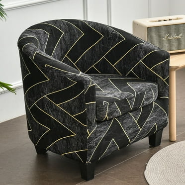 TOPCHANCES 2-Piece Stretch Club Chair Slipcover, Printed Armchair Covers Tub Chair Slipcover for Bar Counter Living Room, Black #4