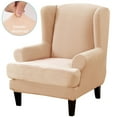 thumbnail image 1 of TOPCHANCES 2-Piece Stretch Velvet Fabric Wing Chair Cover Wingback Armchair Slipcovers（Beige）, 1 of 10