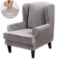 thumbnail image 1 of TOPCHANCES 2-Piece Stretch Velvet Fabric Wing Chair Cover Wingback Armchair Slipcovers（Sliver Grey）, 1 of 10