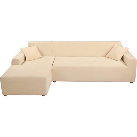 TOPCHANCES 2-Pieces L-Shaped Sectional Sofa Covers, Thicken Velvet Sofa Couch Slipcovers for 3 Seats+3 Seats Corner Couch (Beige)