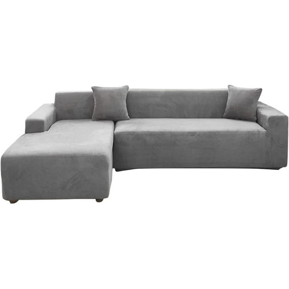 TOPCHANCES 2-Pieces L-Shaped Sectional Sofa Covers, Thicken Velvet Sofa Couch Slipcovers for 3 Seats+3 Seats Corner Couch (Grey)