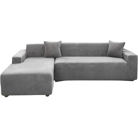 TOPCHANCES 2-Pieces L-Shaped Sectional Sofa Covers, Thicken Velvet Sofa Couch Slipcovers for 3 Seats+3 Seats Corner Couch (Grey)