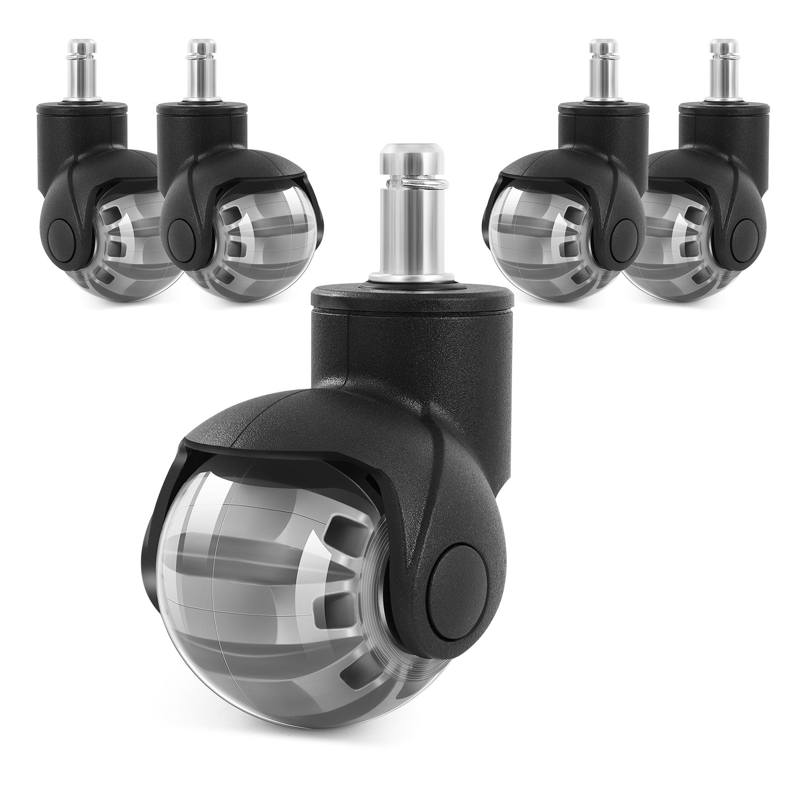 TOPCHANCES 2" Quiet Smooth Office Chair Wheels – 360° Swivel Universal Stem Caster Set of 5, for Hardwood & Carpet, No Tools