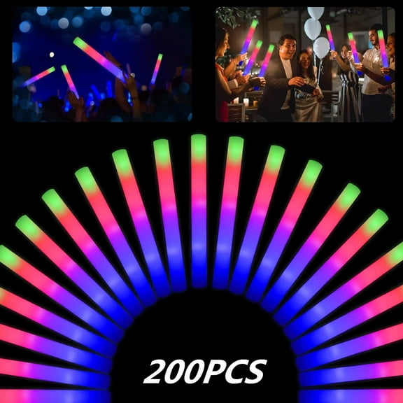 TOPCHANCES 200 Pcs Led Foam Sticks - Multicolor Flashing Glow Sticks Party Supplies Light Up Baton Wands for Raves, Birthday, Wedding, Christmas, Halloween, Children Toy