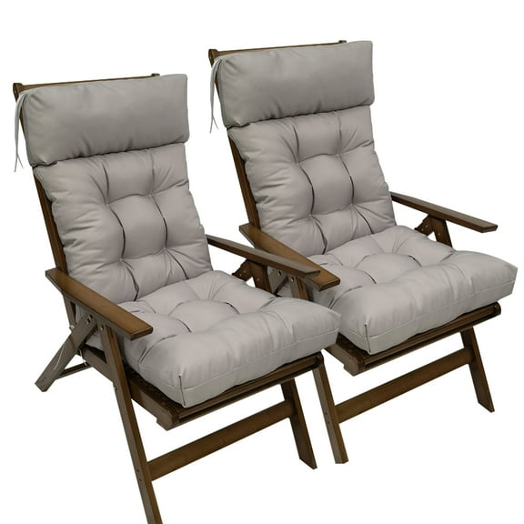 TOPCHANCES 2Pcs Adirondack Chair Cushions, Water Resistant Indoor Outdoor High Back Chair Cushion, Tufted Rocking Chair Cushion with Ties, Gray
