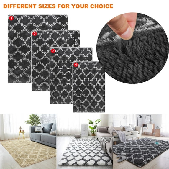 TOPCHANCES 2x4 Feet Luxury Shag Area Rug Modern Indoor Plush Fluffy Rugs, Extra Soft and Comfy Carpet, Geometric Moroccan Rugs for Bedroom Living Room, Dark Grey/White