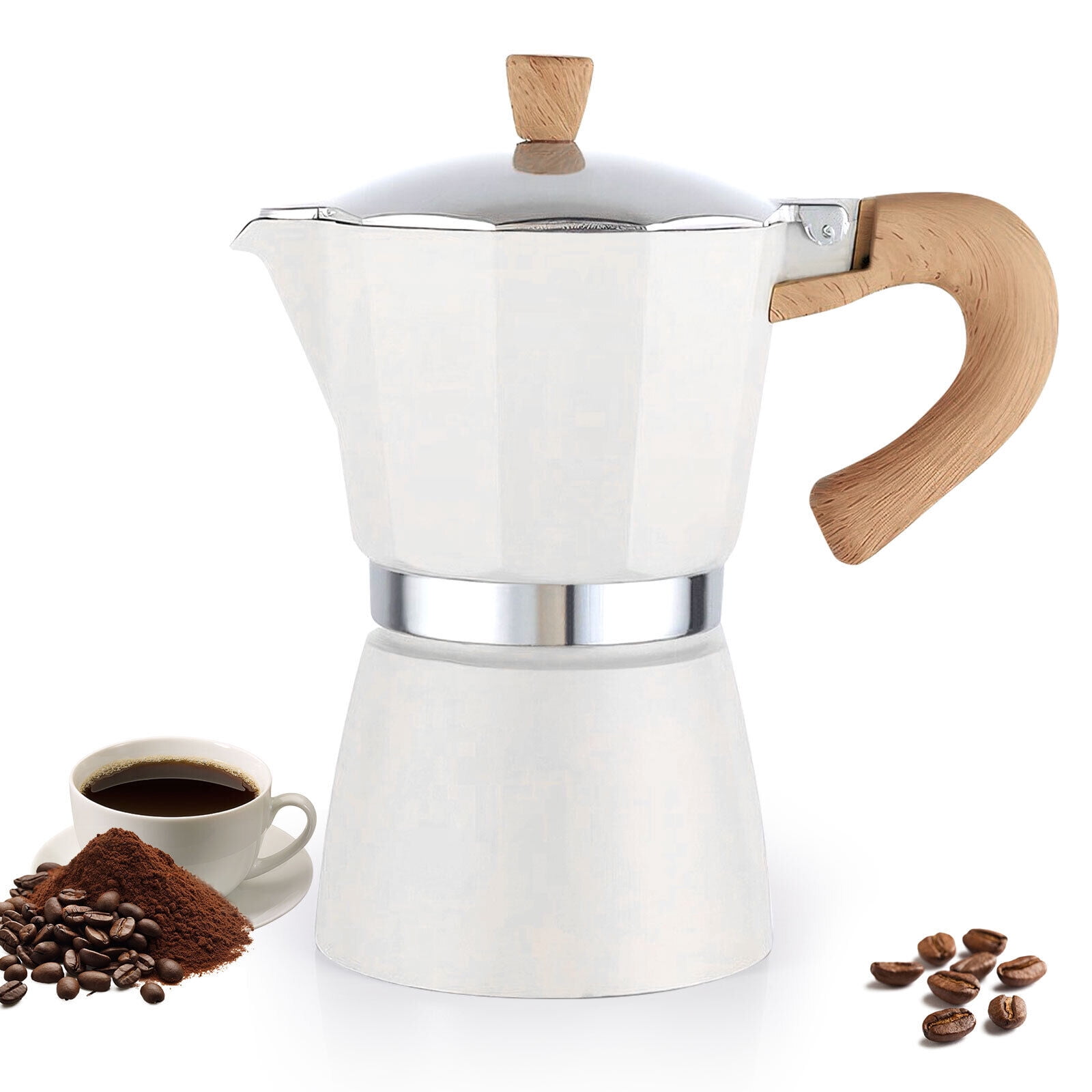 TOPCHANCES 3 Cup Espresso Stovetop Coffee Maker, Hand Brew Coffee Maker Coffee Brewer, White