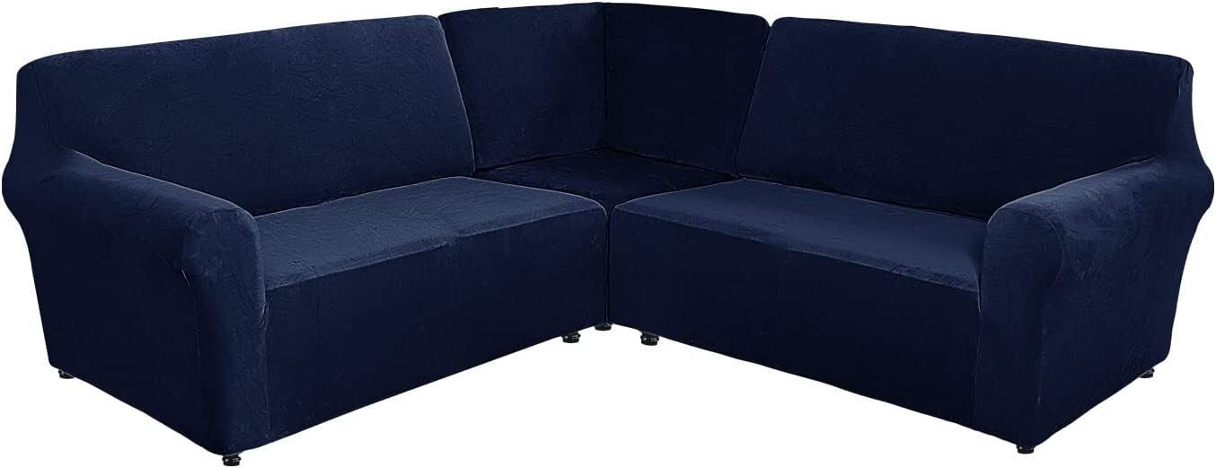 TOPCHANCES Washable 3-Piece L Shaped Separate Sofa Slipcover, Velvet ...