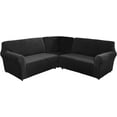 thumbnail image 1 of TOPCHANCES 3-Piece Velvet Recliner Sofa Covers, 7 Seat L-Shaped Corner Sofa Covers, Stretch Sectional Couch Slipcover ( Black ), 1 of 7